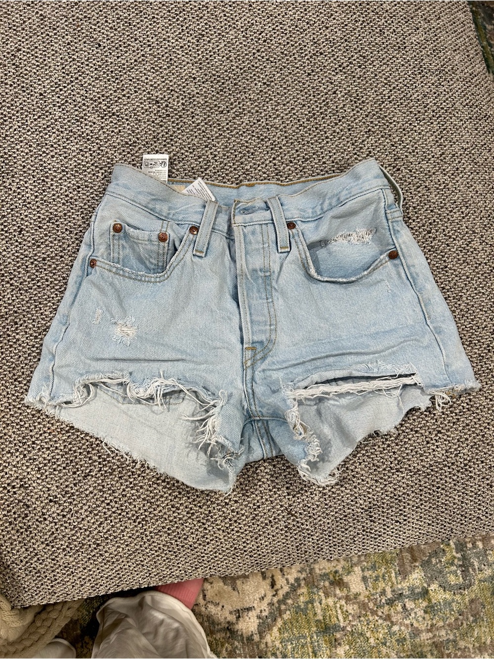 Levi's Light Blue Distressed High-Rise Denim Shorts